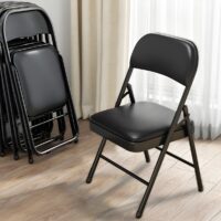 Armless Black Foldable Leather Chair