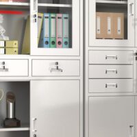 2-Door Metallic Office Storage Cabinet with lockable doors and adjustable shelves for secure and organized office storage.