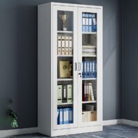 2-Door metallic full glass office cabinet