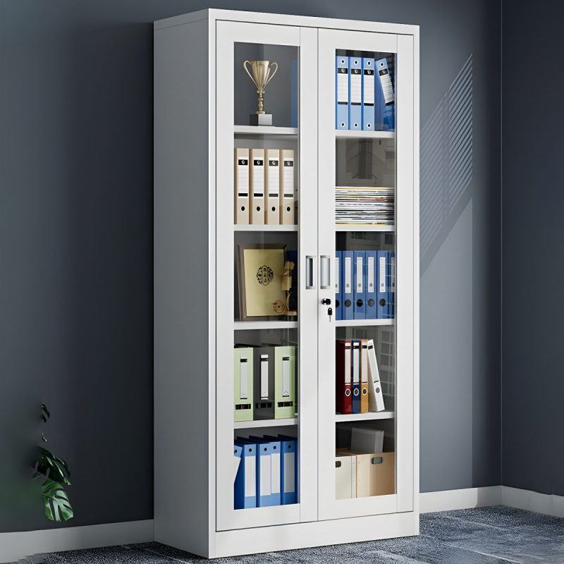 2-Door metallic full glass office cabinet