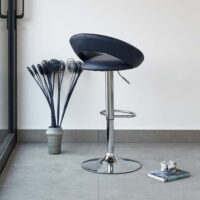 Height Adjustable Swivel Leather Barstool (Black Color) - Image 4