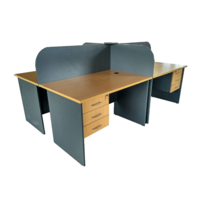 4-way office modular wooden workstation with built-in storage, partition panels, and a durable wood finish for a modern and organized workspace.