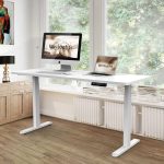 Electric height-adjustable standing computer desk with ergonomic design, sturdy frame, and smooth height control for a healthier workspace.
