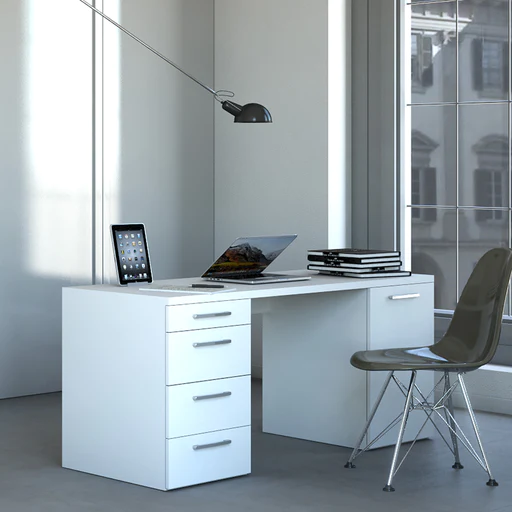 Alba4Drawer1DoorWhiteHomeOfficeDeskcopy_512x513.webp Computer Desk - Image 1