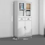 2-Door metallic office cabinets with glass doors.