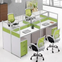 4-way modular office workstation with partition panels, built-in storage, and a space-saving design for enhanced productivity and collaboration.