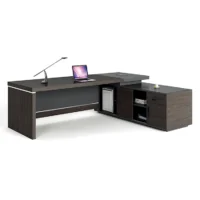 Wooden L Shape Office Table (Mahogany) - Image 4