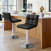 Adjustable swivel leather barstool - Image 2
