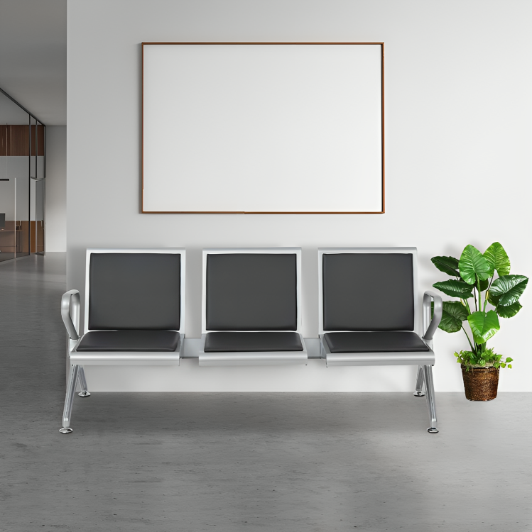 Padded Office Waiting Bench Modern padded office waiting bench with a cushioned seat and sturdy frame for comfortable seating in reception areas and lobbies.