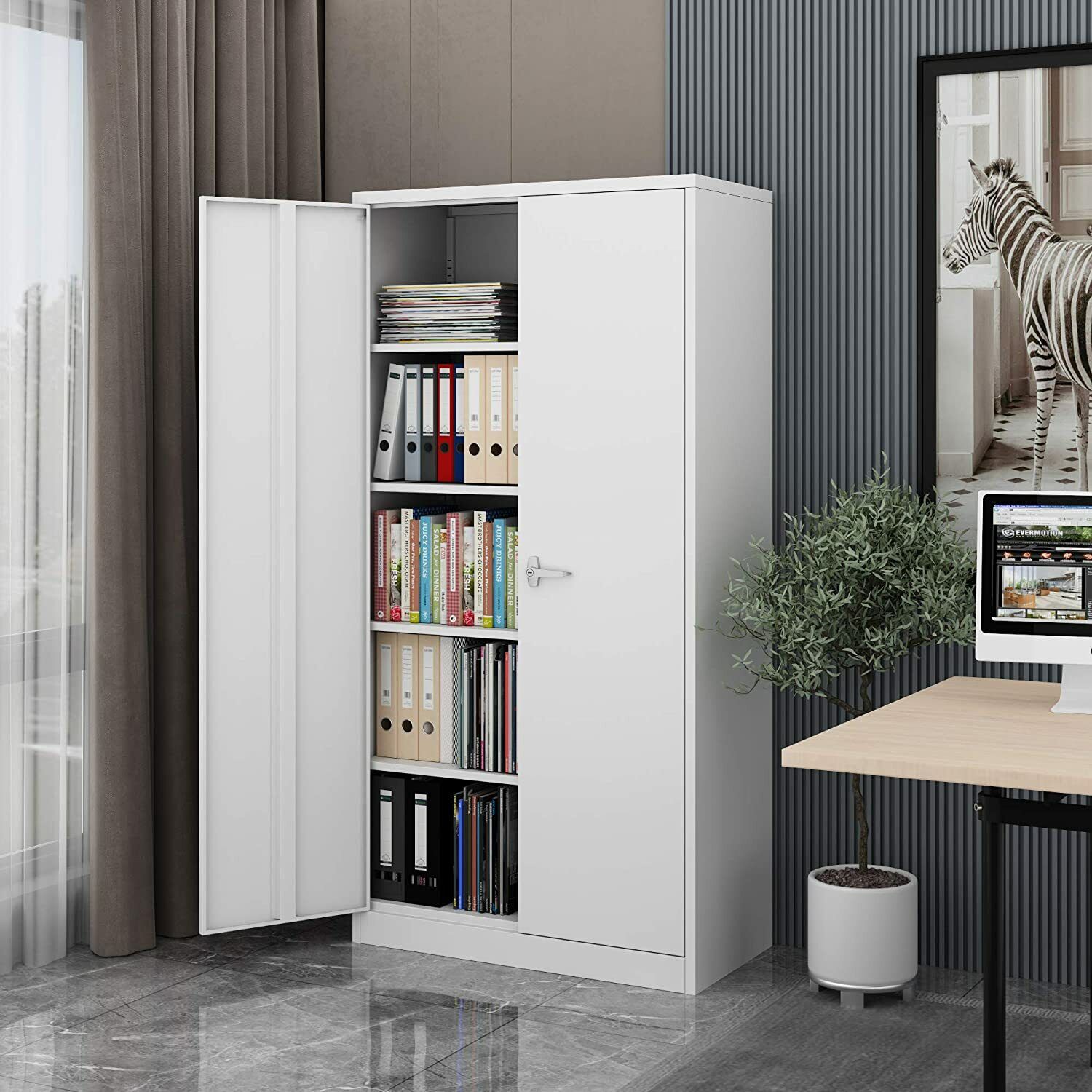 s-l1600-36.jpg Office Cabinet with 2 Doors Steel 35.4"x15.7"x70.9" Gray - Image 1