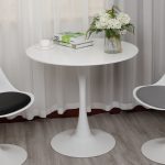 White round Eames table with wooden legs and a sleek, modern design, perfect for dining, office, or meeting spaces.
