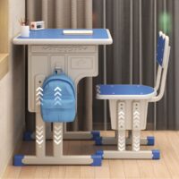 Kid's desk and chair set with adjustable chair and spacious desk surface, perfect for study and creative activities.
