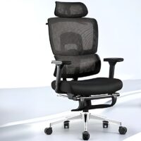 High-back orthopedic office chair with adjustable armrests, lumbar support, and ergonomic design for comfort."