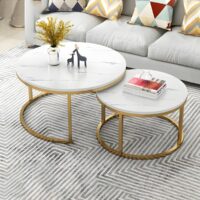 A luxurious Marble Round Coffee Table with a polished natural marble top and a sturdy metal or wooden base, perfect for modern and classic interiors.
