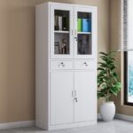 2-door metallic office cabinet with adjustable shelves, lockable doors, and a durable scratch-resistant finish for secure file and supply storage.