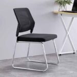 Ergonomic armless task chair with lumbar support, adjustable height, and smooth-rolling casters for comfort and mobility.