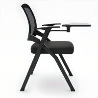 Black modern office task chair with adjustable height, padded seat, and ergonomic backrest, designed for comfort and support in any workspace.