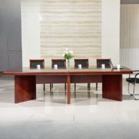 2.4m boardroom conference table with wood veneer finish and integrated cable management, ideal for corporate meetings.