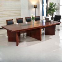 2.4m boardroom conference table with wood veneer finish and integrated cable management, ideal for corporate meetings.