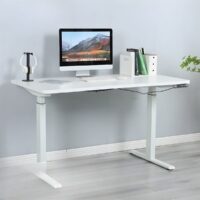 Home office height adjustable standing desk with a spacious surface and smooth electric lift mechanism.
