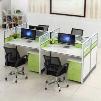4-way office straight workstation with ergonomic design and privacy dividers.