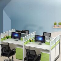 4-way office straight workstation with ergonomic design and privacy dividers.