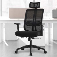 High-back mesh office chair with ergonomic support, breathable mesh, and adjustable features for all-day comfort.