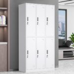 Sturdy 6 Metal Locker Cabinet with secure locks, ventilation slots, and a durable steel frame, ideal for offices, schools, gyms, and workplaces.