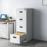 Stainless steel file cabinet with multiple drawers for secure and organized document storage.