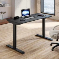 Electric lift desk with adjustable height settings for an ergonomic workspace.