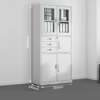 2-door metallic filing cabinet with adjustable shelves and a secure lock for office storage.