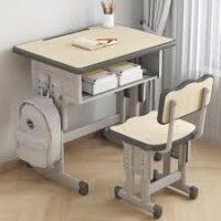 A sleek contemporary study table with a minimalist design, built-in storage, and a modern finish, ideal for home offices and study spaces.