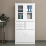 2-door metallic filing cabinet with adjustable shelves and a secure lock for office storage.