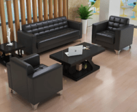 Black leather office lounge sofa with a sleek design, cushioned seating, and a sturdy frame for professional and reception spaces.
