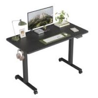 Electric lift desk with adjustable height settings for an ergonomic workspace.