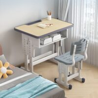 Colorful Kids Desk and Chair Set, adjustable height and ergonomic design, perfect for studying and creative activities.