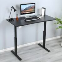 Home office height adjustable standing desk with a spacious surface and smooth electric lift mechanism.