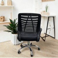 Adjustable Height Swivel Black Office Chair with Arms - Image 10